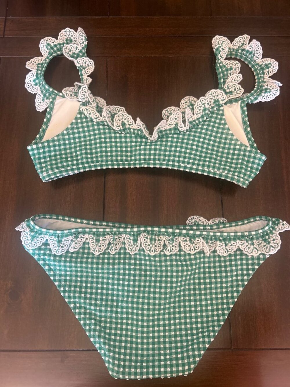 J.Crew Green Gingham & Lace Ruffle Bikini Set Size XS Women's Swimwear - Picture 2 of 15